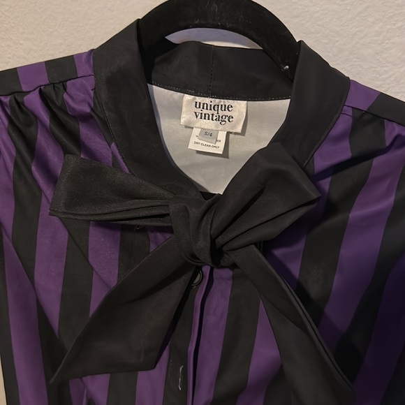 COPY - Unique Vintage Purple & Black Striped Swing Dress - Picture 2 of 3